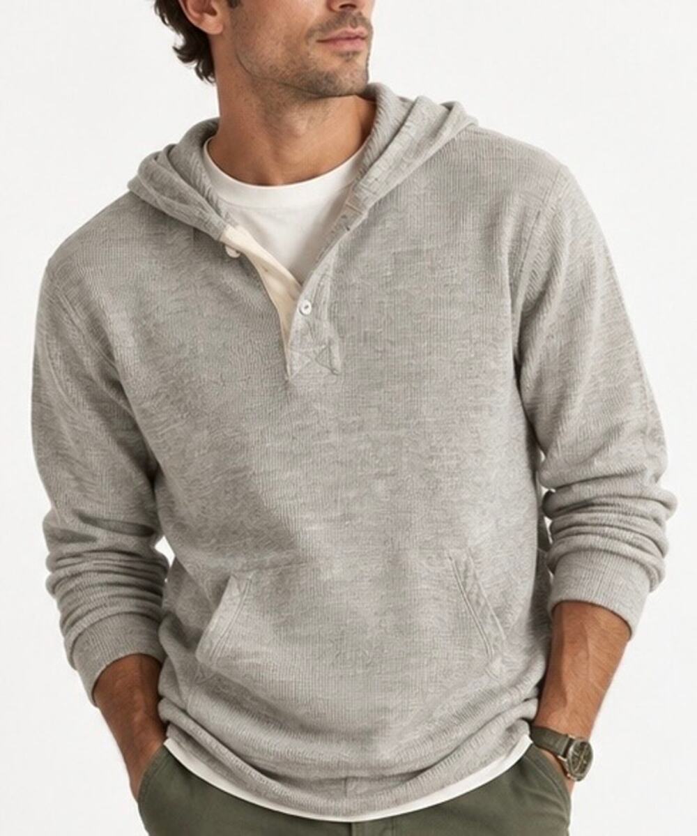 J. Crew Vintage Thermal Henley Hoodie Gray Waffle Knit 18520 Mens Size M